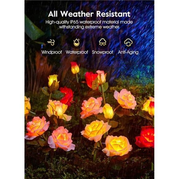 Outdoor Solar Garden Light-4 Pack LED Flower Light &‎ Realistic Rose, Waterproof - Picture 5 of 6